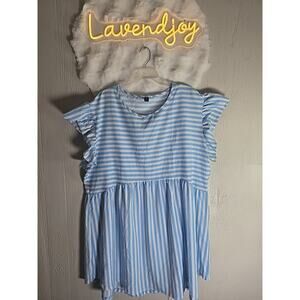 Preppy Babydoll Plus 4x Dress Striped Sky Blue Cottagecore Coquette Feminine